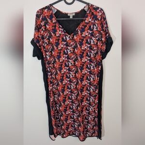Tristan Shift Midi Dress Short Sleeve Loose Abstract Orange Pattern - Size M